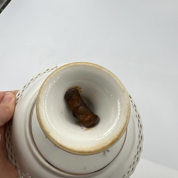 Vintage China Floral Princess Scalloped Edge Serving Candy Dish W Stand Unique - Picture 11 of 12